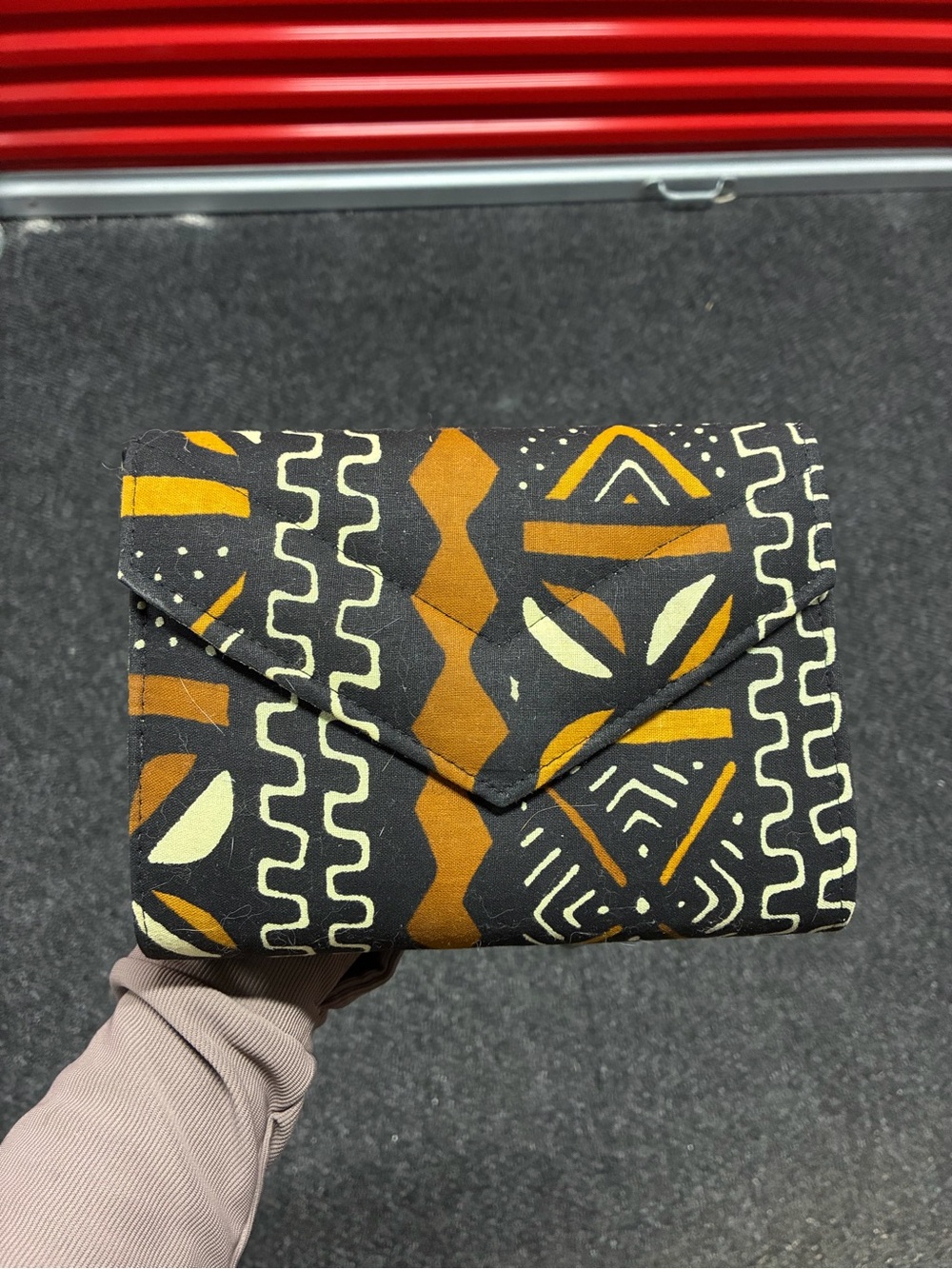 Handmade Black & Mustard Patterned Envelope Clutch